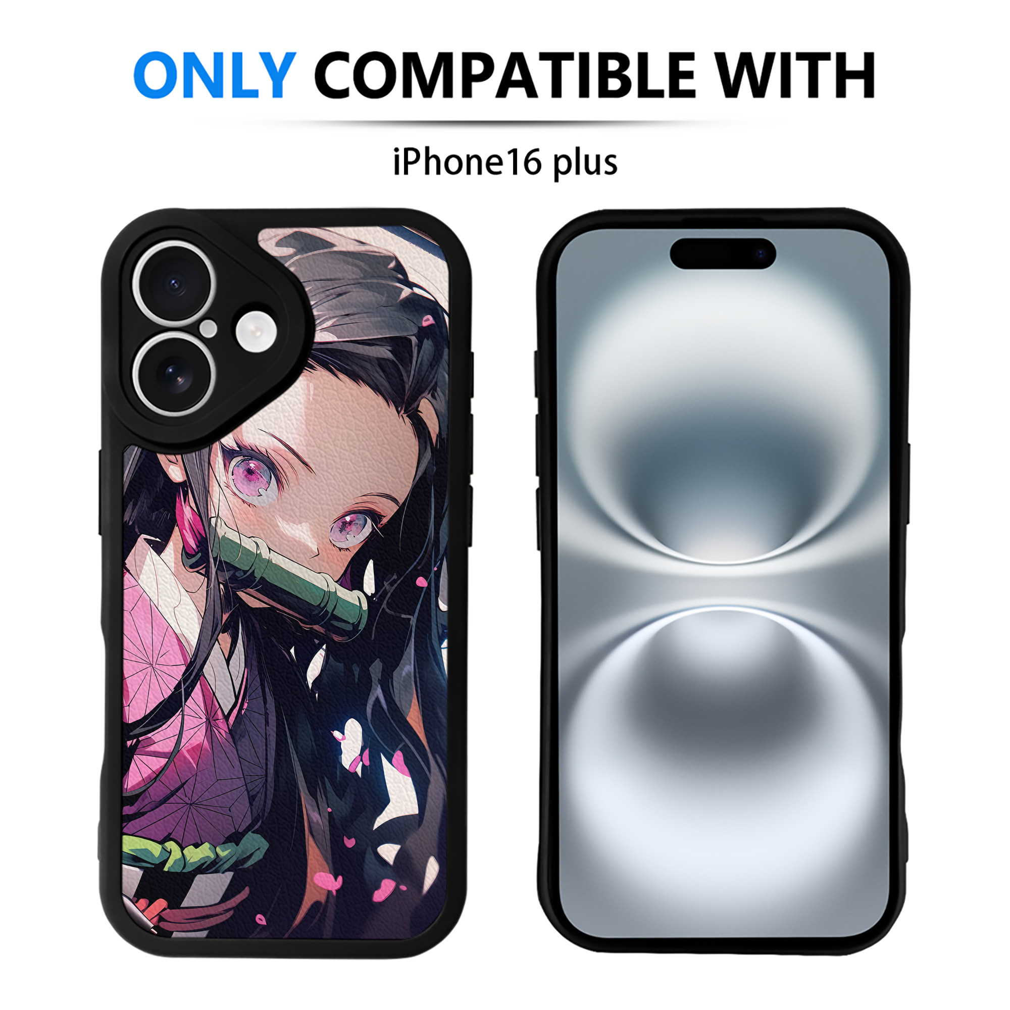 （画像用） 鬼滅の刃（きめつのやいば）竈門 禰󠄀豆子／かまど ねずこ Kamado Nezuko 【iPhone 16シリーズ対応】シリコンスマホケース（レザー調） 材質：シリコン